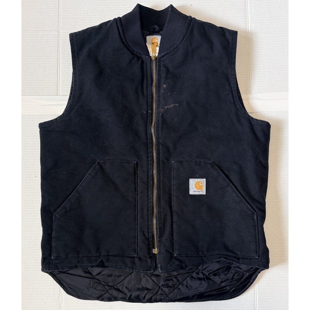CARHARTT V01 BLK - Men's Vest - VTG Black Quilt Lined Firm Duck Canvas- Large